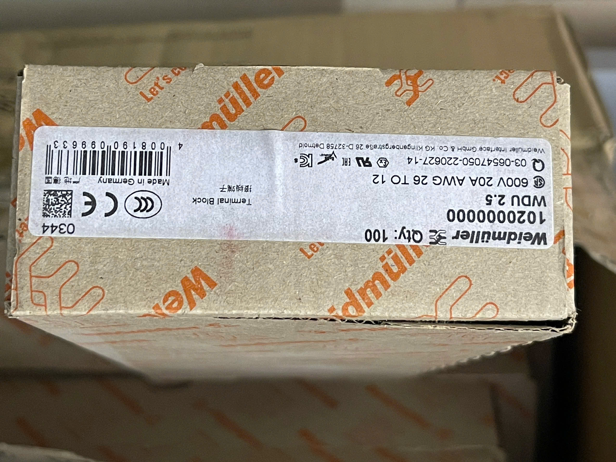 Weidmüller 1020000000 WDU 2.5 Feed-Through Terminal Block | Cầu Đấu Nối Ray DIN 2.5mm²